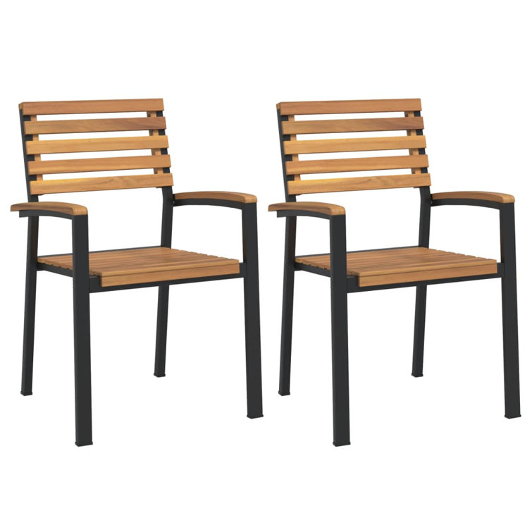 ClassicLiving Stackable Garden Chairs 2 Pcs Solid Wood Acacia And Metal